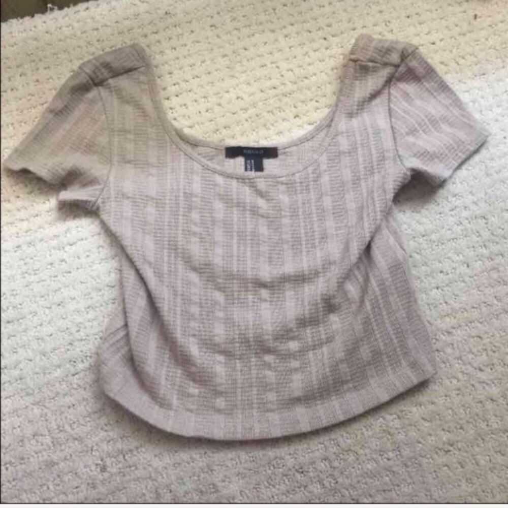 Tan Crop Top Forever 21 Textured Short Sleeve - Picture 2 of 4